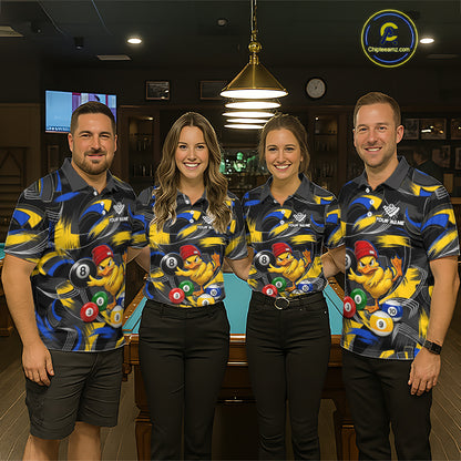 Blue & Yellow Funny Duck 8 Ball Pool Billiard Shirt For Men Personalized Billiard Team Name Outfits NYN3981
