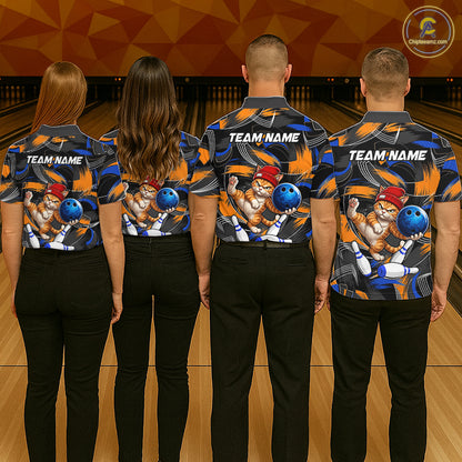 Blue And Orange Funny Cat Bowling Shirts For Men Personalized Bowling Team Name Outfits NYN3979