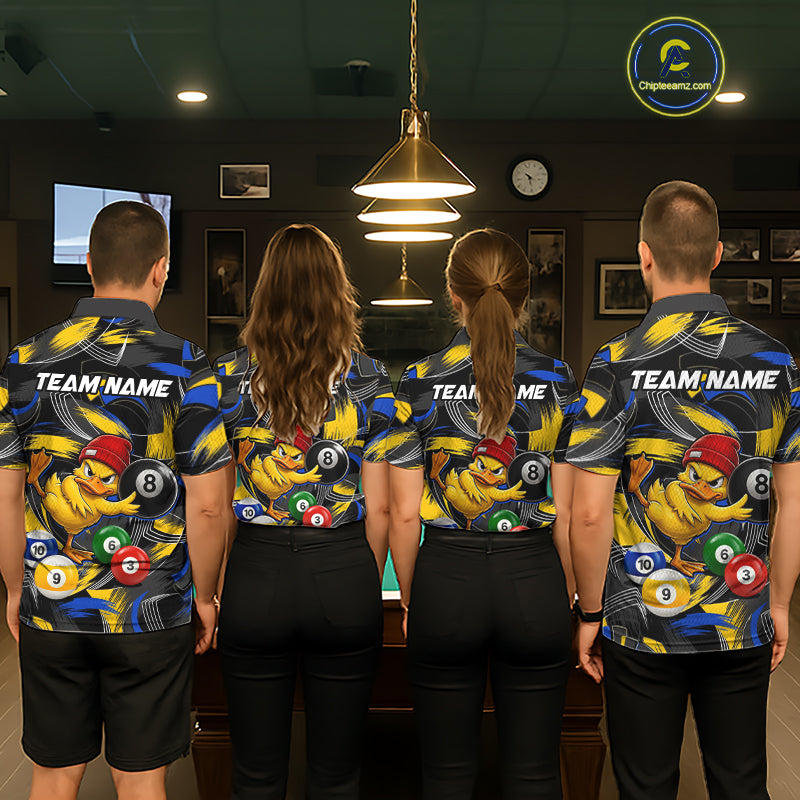 Blue & Yellow Funny Duck 8 Ball Pool Billiard Shirt For Men Personalized Billiard Team Name Outfits NYN3981
