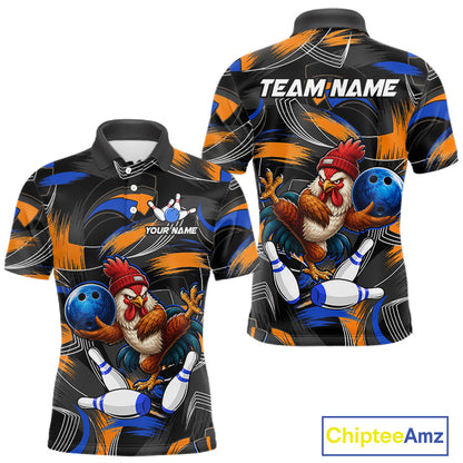 Blue And Orange Funny Rooster Bowling Shirts For Men Personalized Bowling Team Name Outfits NYN3980