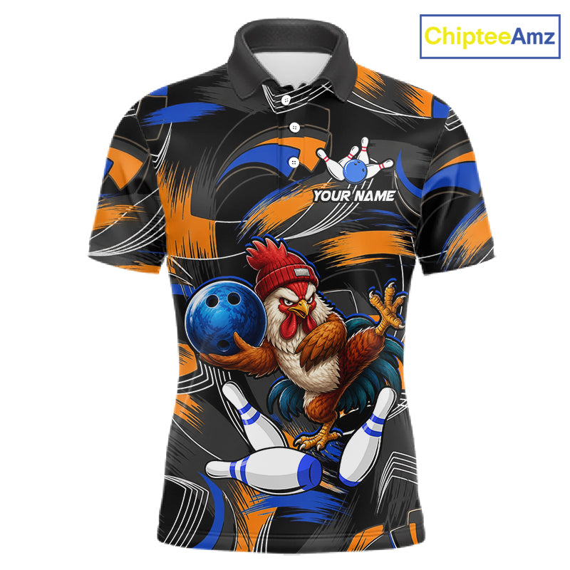 Blue And Orange Funny Rooster Bowling Shirts For Men Personalized Bowling Team Name Outfits NYN3980