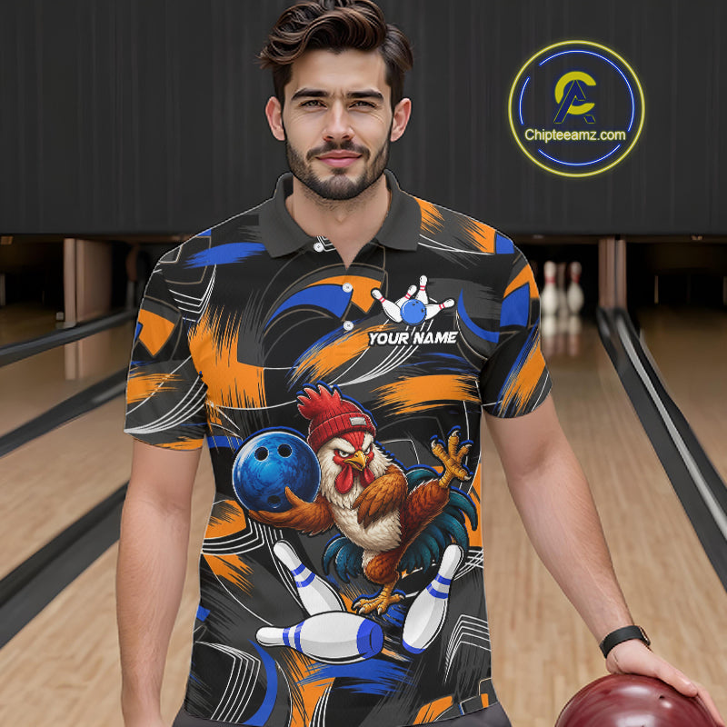 Blue And Orange Funny Rooster Bowling Shirts For Men Personalized Bowling Team Name Outfits NYN3980