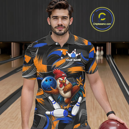 Blue And Orange Funny Rooster Bowling Shirts For Men Personalized Bowling Team Name Outfits NYN3980