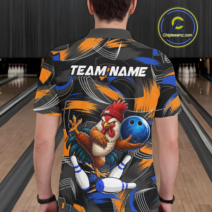 Blue And Orange Funny Rooster Bowling Shirts For Men Personalized Bowling Team Name Outfits NYN3980