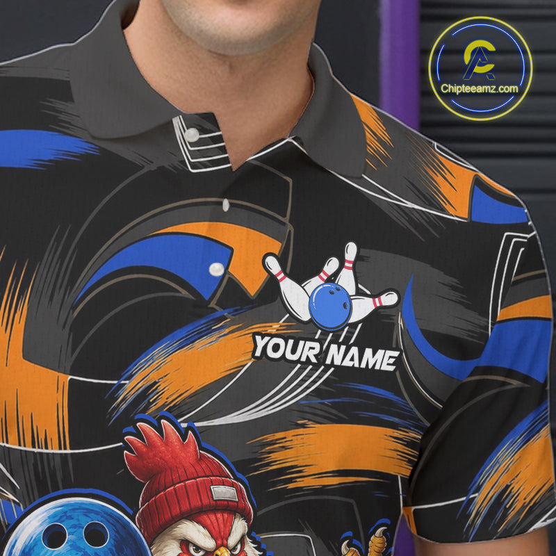 Blue And Orange Funny Rooster Bowling Shirts For Men Personalized Bowling Team Name Outfits NYN3980