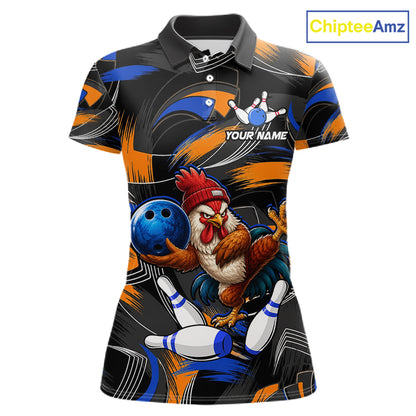 Blue And Orange Funny Rooster Bowling Shirts For Women Personalized Bowling Team Name Outfits NYN3980