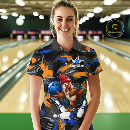 Blue And Orange Funny Rooster Bowling Shirts For Women Personalized Bowling Team Name Outfits NYN3980