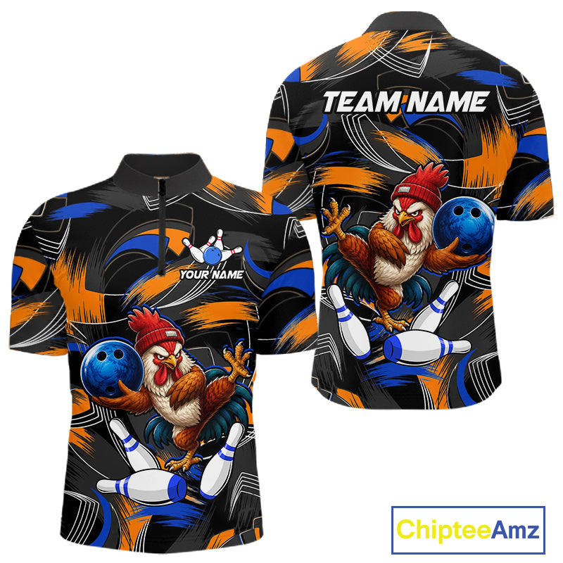 Blue And Orange Funny Rooster Bowling Shirts For Men Personalized Bowling Team Name Outfits NYN3980