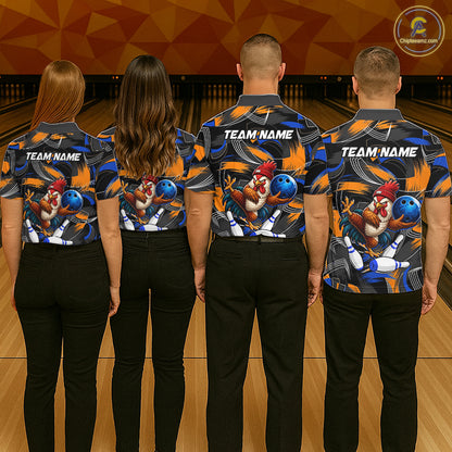 Blue And Orange Funny Rooster Bowling Shirts For Men Personalized Bowling Team Name Outfits NYN3980