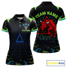 Load image into Gallery viewer, Multi Color Techno Grid &amp; Bull Women's Darts Shirt - Custom Name For Darts Jersey NYN0475