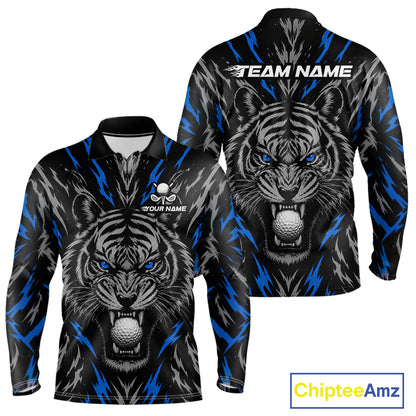 Custom Blue And Grey Tiger Golf Ball Team Attire Funny Golf Polo Golf Shirts For Men NYN3994