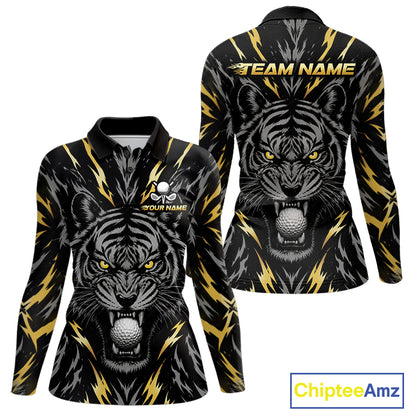 Custom Gold And Grey Tiger Golf Ball Team Attire Funny Golf Polo Golf Shirts For Women NYN3995