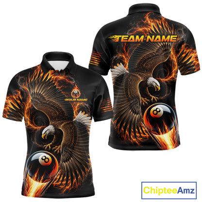 Custom Thunder 8 Ball Pool Jersey Mens Flame Eagle Billiard Polo Quarter-Zip Shirt | Orange NYN4003