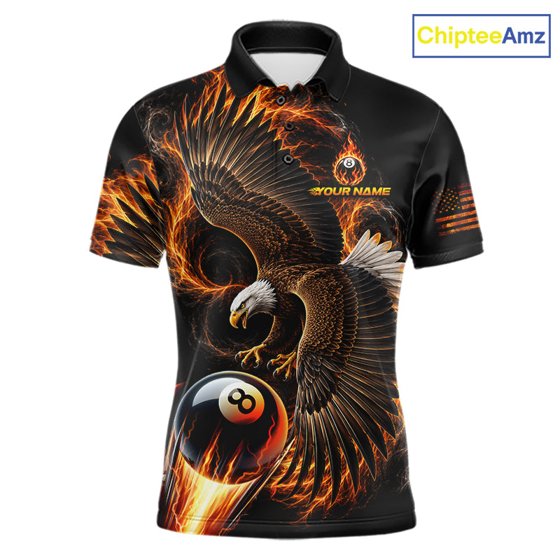 Custom Thunder 8 Ball Pool Jersey Mens Flame Eagle Billiard Polo Quarter-Zip Shirt | Orange NYN4003
