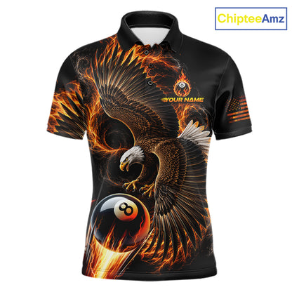 Custom Thunder 8 Ball Pool Jersey Mens Flame Eagle Billiard Polo Quarter-Zip Shirt | Orange NYN4003