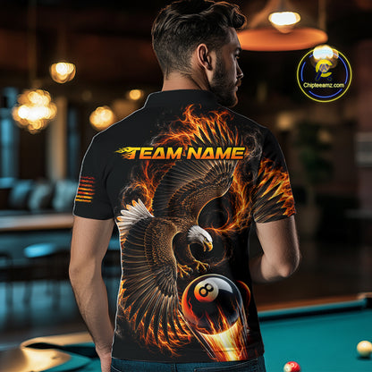 Custom Thunder 8 Ball Pool Jersey Mens Flame Eagle Billiard Polo Quarter-Zip Shirt | Orange NYN4003