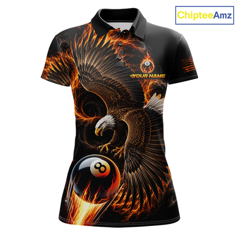 Custom Thunder 8 Ball Pool Jersey Womens Flame Eagle Billiard Polo Quarter-Zip Shirt | Orange NYN4003