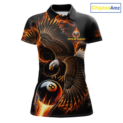 Custom Thunder 8 Ball Pool Jersey Womens Flame Eagle Billiard Polo Quarter-Zip Shirt | Orange NYN4003