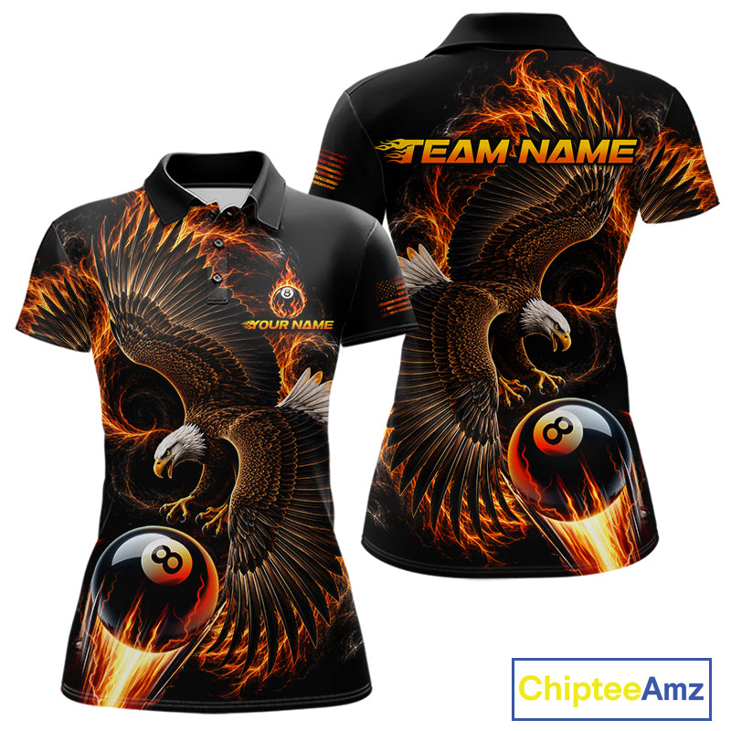 Custom Thunder 8 Ball Pool Jersey Womens Flame Eagle Billiard Polo Quarter-Zip Shirt | Orange NYN4003