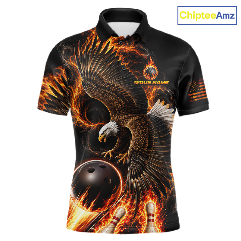 Custom Thunder Bowling Ball Shirt Mens Flame Eagle Bowling Polo Quarter-Zip Shirt | Orange NYN4004