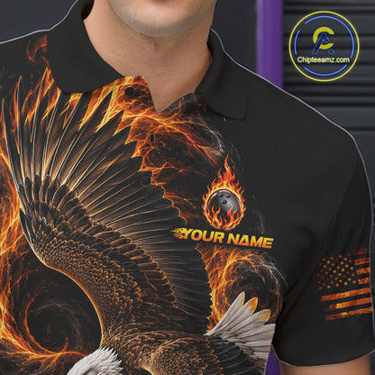 Custom Thunder Bowling Ball Shirt Mens Flame Eagle Bowling Polo Quarter-Zip Shirt | Orange NYN4004