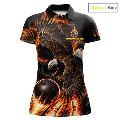 Custom Thunder Bowling Ball Shirt Womens Flame Eagle Bowling Polo Quarter-Zip Shirt | Orange NYN4004