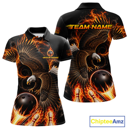 Custom Thunder Bowling Ball Shirt Womens Flame Eagle Bowling Polo Quarter-Zip Shirt | Orange NYN4004