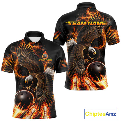 Custom Thunder Bowling Ball Shirt Mens Flame Eagle Bowling Polo Quarter-Zip Shirt | Orange NYN4004