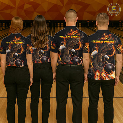 Custom Thunder Bowling Ball Shirt Mens Flame Eagle Bowling Polo Quarter-Zip Shirt | Orange NYN4004