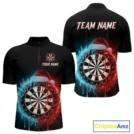 Custom Red Santa Hat & Ice Dartboard Men Darts Quarter-Zip Shirt Outfits Christmas Dart Jerseys NYN1895