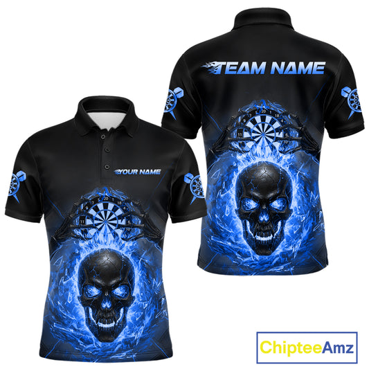 Custom Blue Flames Skull Broken Glass Men Darts Polo Shirt Outfits Dart Jerseys NYN1903