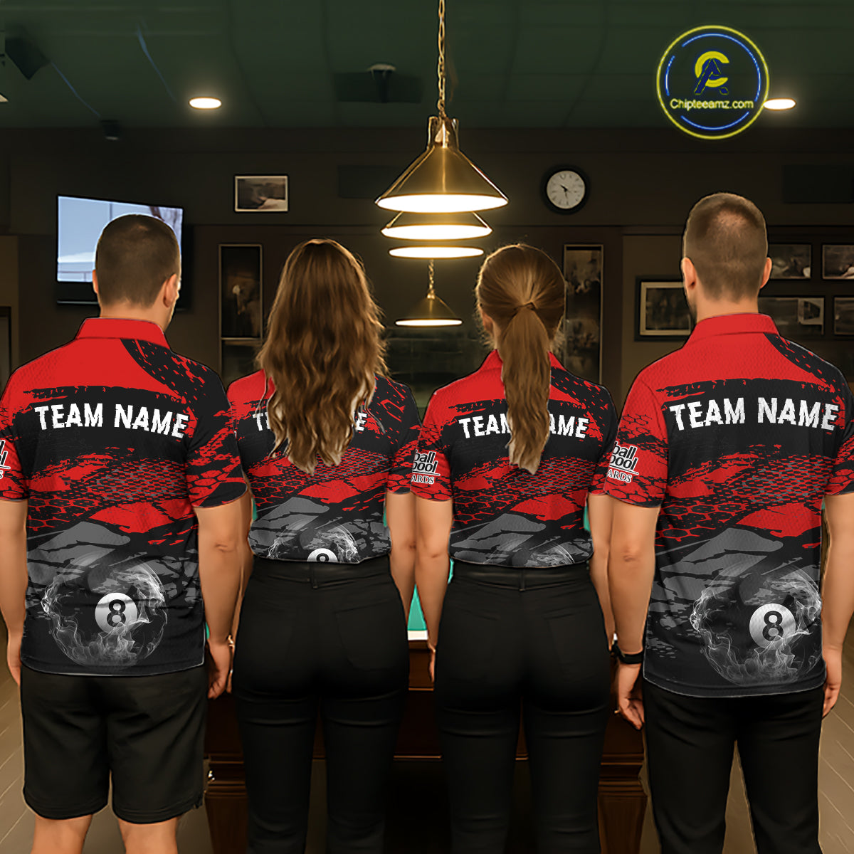 Black & Red Grunge 8 Ball Pool Women Billiard Polo & 1/4-Zip Jersey Custom Billiard Shirt Designs NYN2411