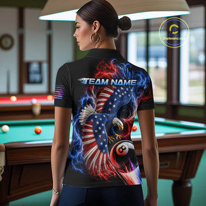 Custom Thunder 8 Ball Pool Jersey For Women US Flag Fire Eagle Billiard Polo Quarter-Zip Shirt NYN4008