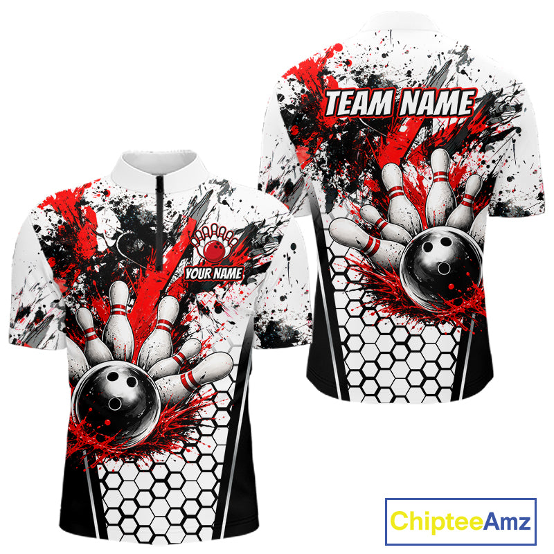 Custom Black And Red Splatter Mens Bowling Shirt Splash Bowling Tournament Team Jersey NYN4010