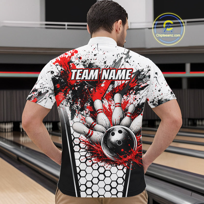 Custom Black And Red Splatter Mens Bowling Shirt Splash Bowling Tournament Team Jersey NYN4010