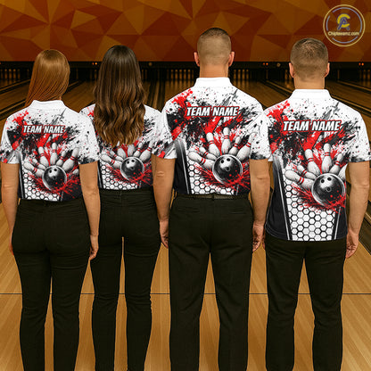 Custom Black And Red Splatter Mens Bowling Shirt Splash Bowling Tournament Team Jersey NYN4010