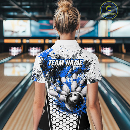 Custom Black And Blue Splatter Womens Bowling Shirt Splash Bowling Tournament Team Jersey NYN4011