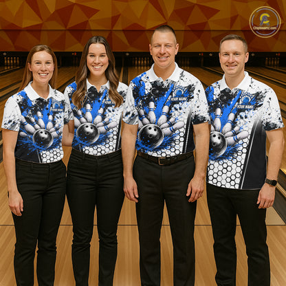 Custom Black And Blue Splatter Womens Bowling Shirt Splash Bowling Tournament Team Jersey NYN4011