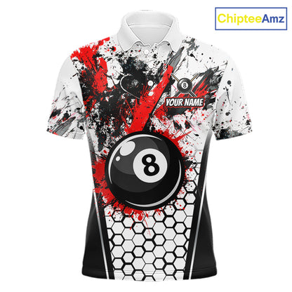 Custom Splatter 8 Ball Pool Jersey For Men Black And Red Splash Billiard Team Jerseys NYN4012