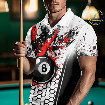 Custom Splatter 8 Ball Pool Jersey For Men Black And Red Splash Billiard Team Jerseys NYN4012