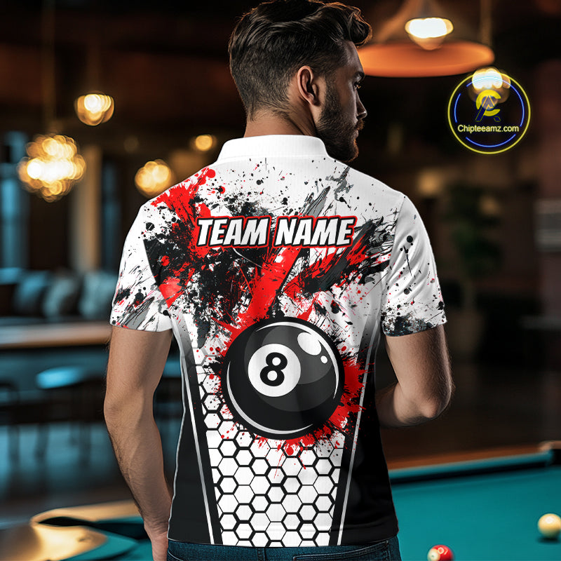 Custom Splatter 8 Ball Pool Jersey For Men Black And Red Splash Billiard Team Jerseys NYN4012