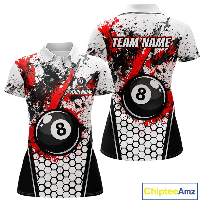 Custom Splatter 8 Ball Pool Jersey For Women Black And Red Splash Billiard Team Jerseys NYN4012