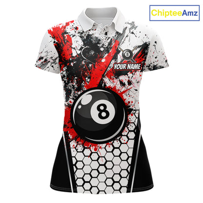 Custom Splatter 8 Ball Pool Jersey For Women Black And Red Splash Billiard Team Jerseys NYN4012