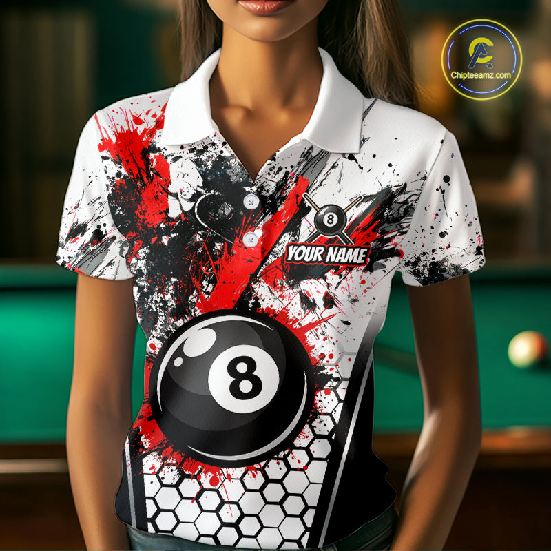 Custom Splatter 8 Ball Pool Jersey For Women Black And Red Splash Billiard Team Jerseys NYN4012