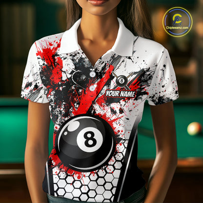 Custom Splatter 8 Ball Pool Jersey For Women Black And Red Splash Billiard Team Jerseys NYN4012