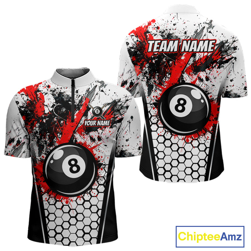 Custom Splatter 8 Ball Pool Jersey For Men Black And Red Splash Billiard Team Jerseys NYN4012