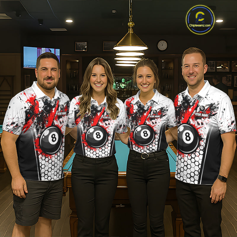 Custom Splatter 8 Ball Pool Jersey For Women Black And Red Splash Billiard Team Jerseys NYN4012