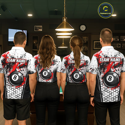 Custom Splatter 8 Ball Pool Jersey For Women Black And Red Splash Billiard Team Jerseys NYN4012