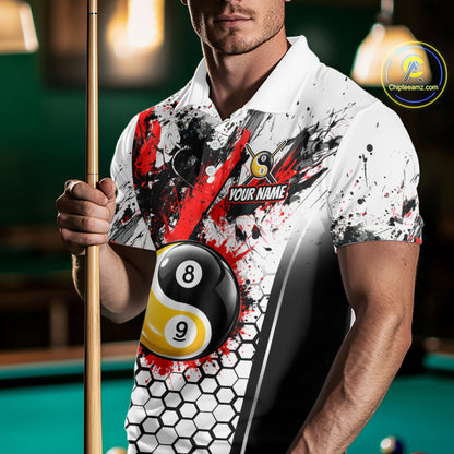 Custom Splatter Yin-Yang 8 Ball & 9 Ball Pool Jersey For Men Red Splash Billiard Team Jerseys NYN4013