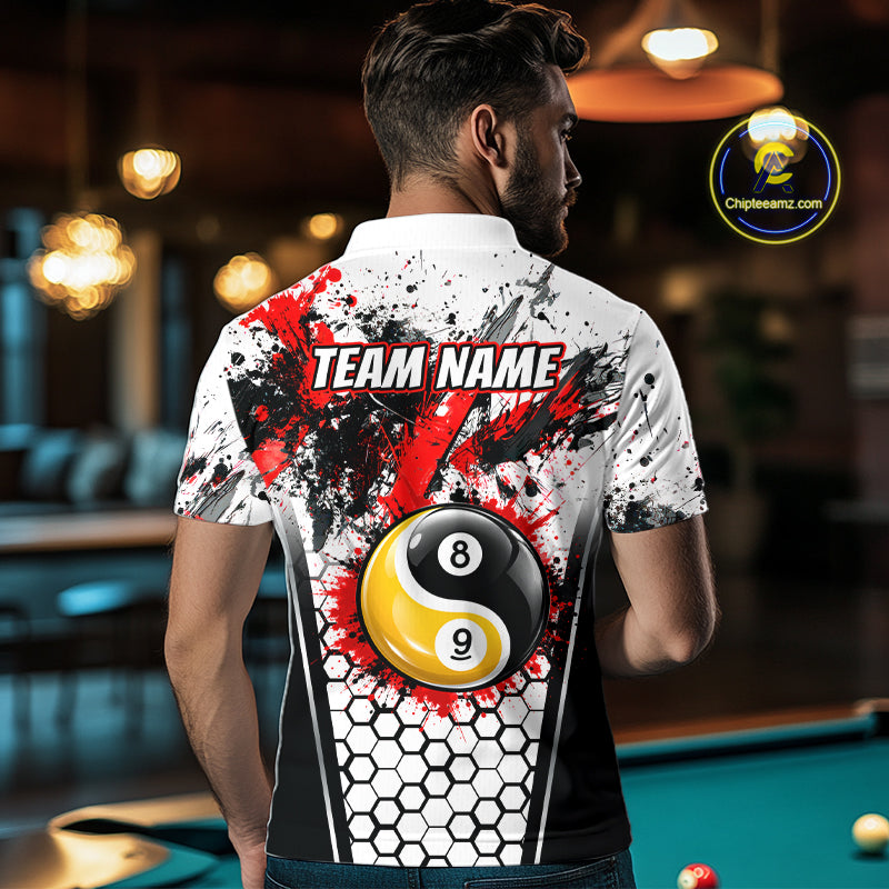 Custom Splatter Yin-Yang 8 Ball & 9 Ball Pool Jersey For Men Red Splash Billiard Team Jerseys NYN4013